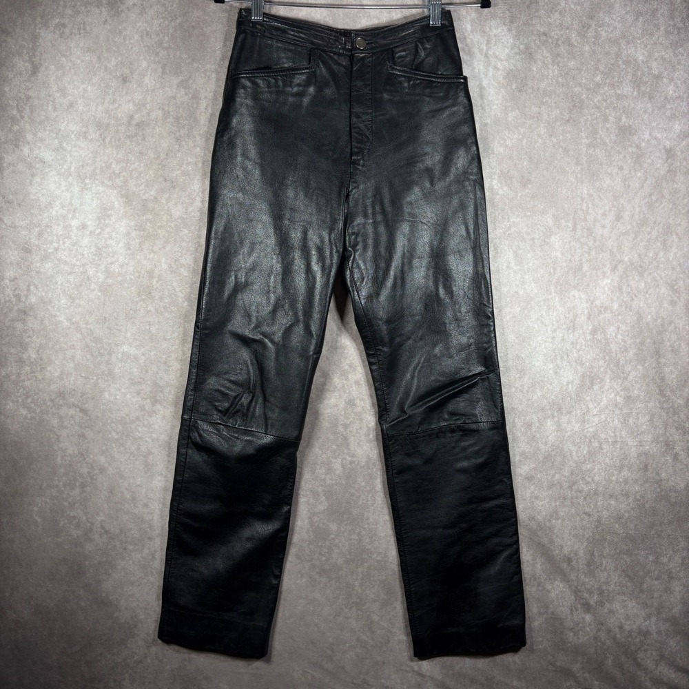 Wilsons Leather Pants Womens Size 2 Black Straight Leg High Rise Moto Biker Edgy